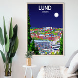 Lund Sweden Art Night Art Print, Large Canvas, Framed Canvas Print Wall Art Home Decor, Floating Frame