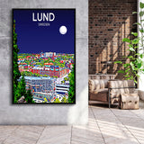 Lund Sweden Art Night Art Print, Large Canvas, Framed Canvas Print Wall Art Home Decor, Floating Frame