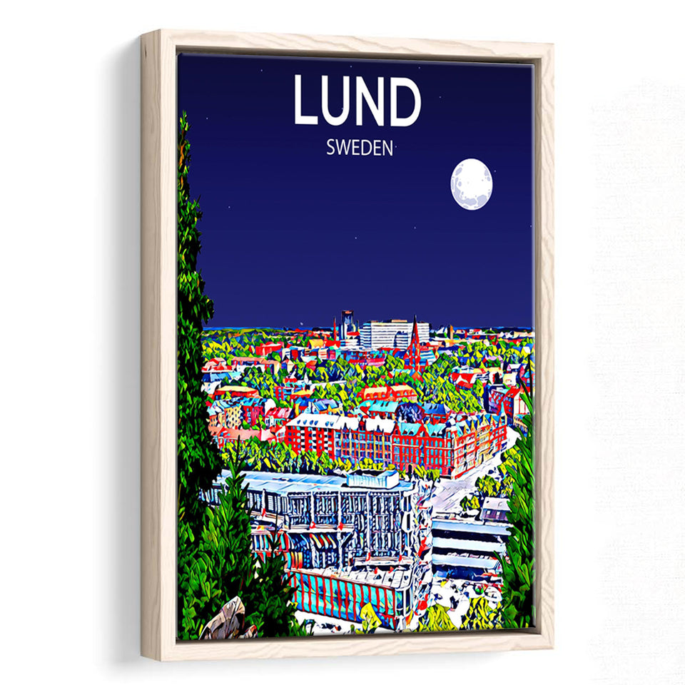 Lund Sweden Art Night Art Print, Large Canvas, Framed Canvas Print Wall Art Home Decor, Floating Frame