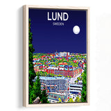 Lund Sweden Art Night Art Print, Large Canvas, Framed Canvas Print Wall Art Home Decor, Floating Frame