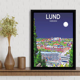 Lund Sweden Art Night Art Print, Large Canvas, Framed Canvas Print Wall Art Home Decor, Floating Frame