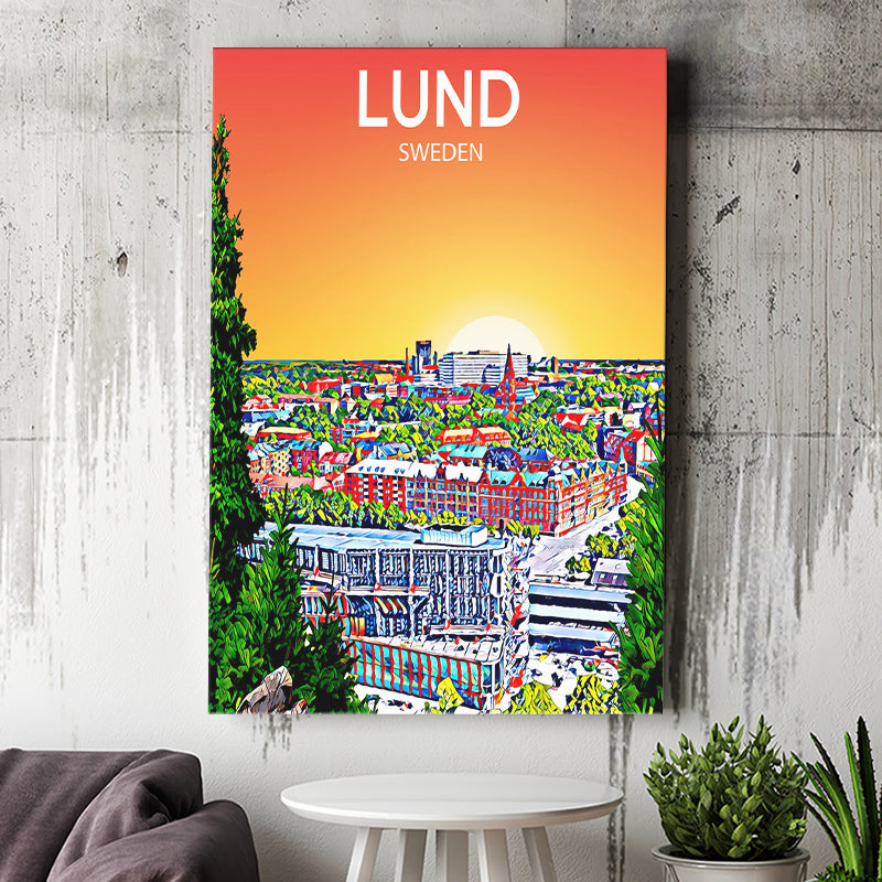Lund Sweden Art Sunset Art Print ,City Art Print, Large Canvas, Canvas Print Wall Art Home Decor