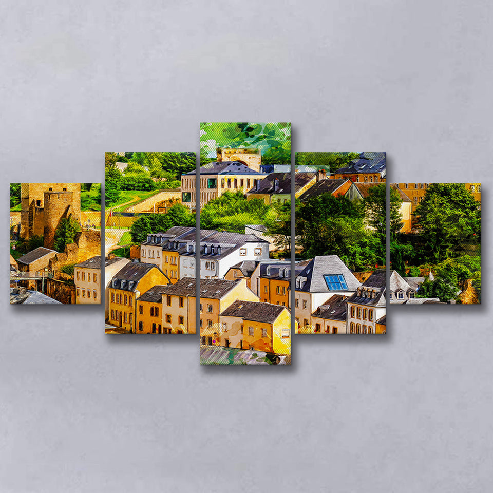 Luxembourg Wall Art, Luxembourg, Abstract Luxembourg Painting, Multi Panels, 5 Pieces, Canvas Prints Wall Art Home Decor