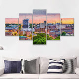 Lynchburg Cityscape at Dusk 5 Piece Canvas Prints Wall Art Decor - Painting Canvas, Multi Panels