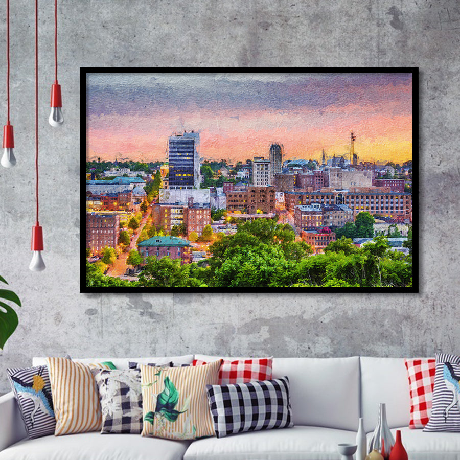 Lynchburg Cityscape at Dusk Framed Art Prints Wall Decor - Painting Prints, Framed Picture, Home Decor