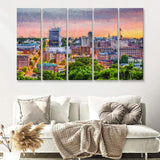 Lynchburg Cityscape at Dusk 5 Piece B Canvas Prints Wall Art Decor - Painting Canvas, Multi Panels
