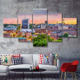 Lynchburg Cityscape at Dusk 5 Piece Canvas Prints Wall Art Decor - Painting Canvas, Multi Panels
