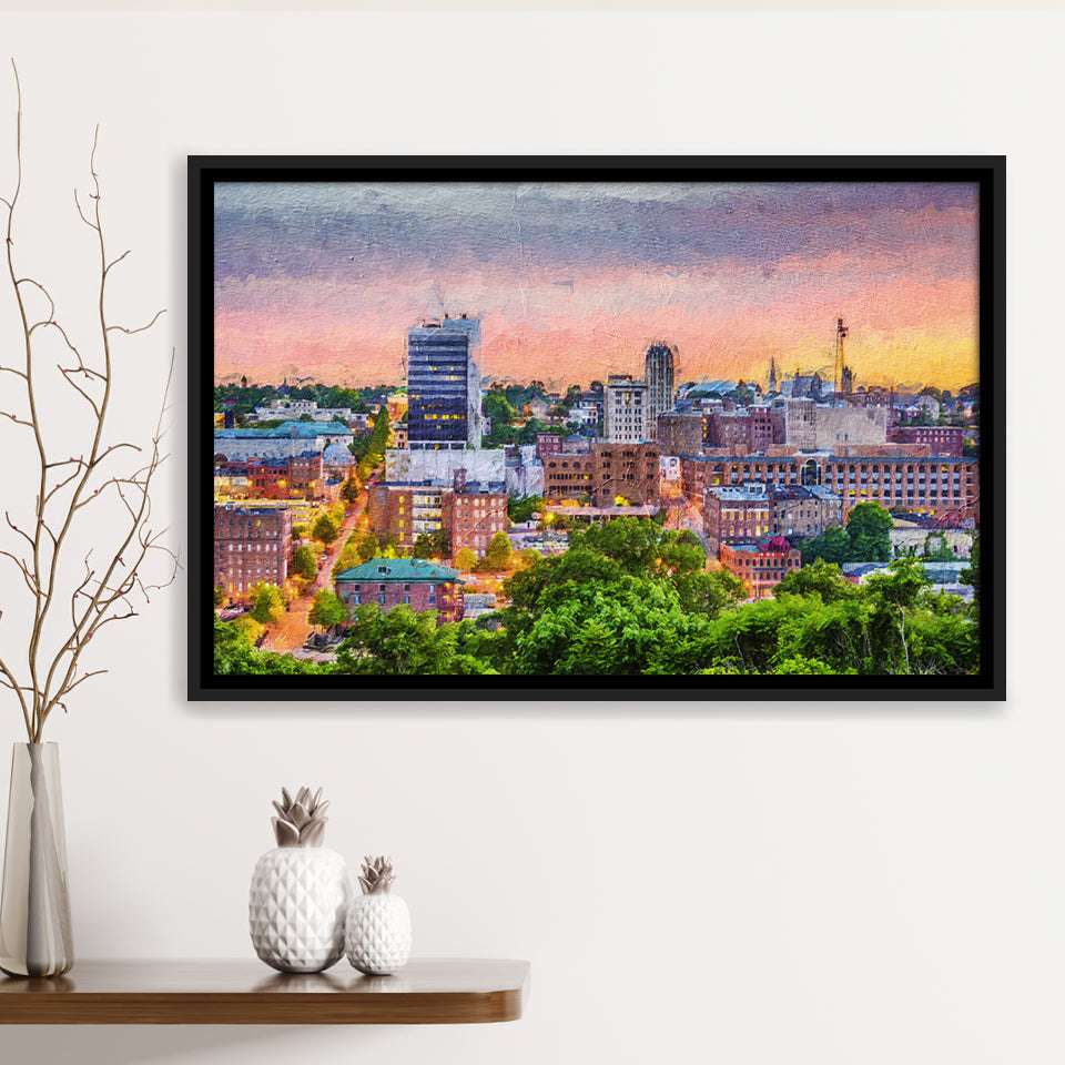 Lynchburg Cityscape at Dusk Framed Canvas Prints Wall Art Decor - Paiting Canvas, Art Prints, Floating Frame