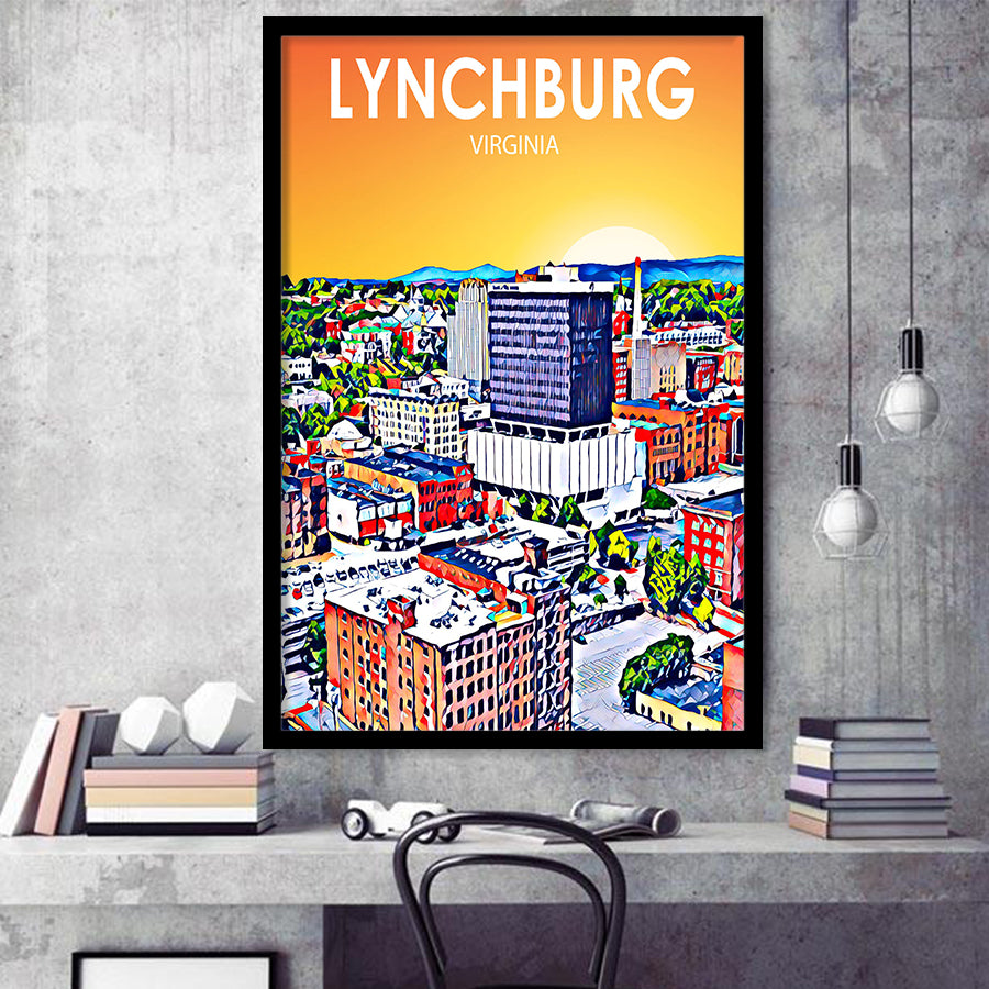 Lynchburg Virginia Art Sunset Landscape, City Art Print, Framed Art Print Wall Art Home Decor, Framed Picture