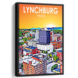 Lynchburg Virginia Art Sunset Landscape, Large Canvas, Framed Canvas Print Wall Art Home Decor, Floating Frame