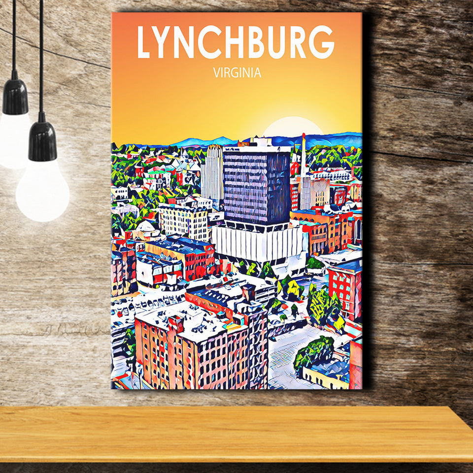 Lynchburg Virginia Art Sunset Landscape ,City Art Print, Large Canvas, Canvas Print Wall Art Home Decor