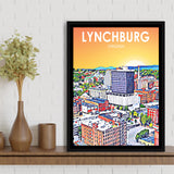Lynchburg Virginia Art Sunset Landscape, Large Canvas, Framed Canvas Print Wall Art Home Decor, Floating Frame