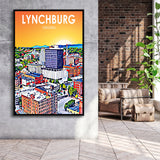 Lynchburg Virginia Art Sunset Landscape, Large Canvas, Framed Canvas Print Wall Art Home Decor, Floating Frame