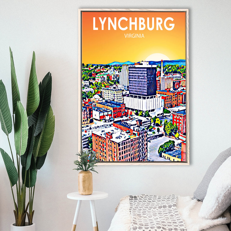 Lynchburg Virginia Art Sunset Landscape, Large Canvas, Framed Canvas Print Wall Art Home Decor, Floating Frame