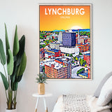 Lynchburg Virginia Art Sunset Landscape, Large Canvas, Framed Canvas Print Wall Art Home Decor, Floating Frame