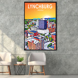 Lynchburg Virginia Art Sunset Landscape, Large Canvas, Framed Canvas Print Wall Art Home Decor, Floating Frame