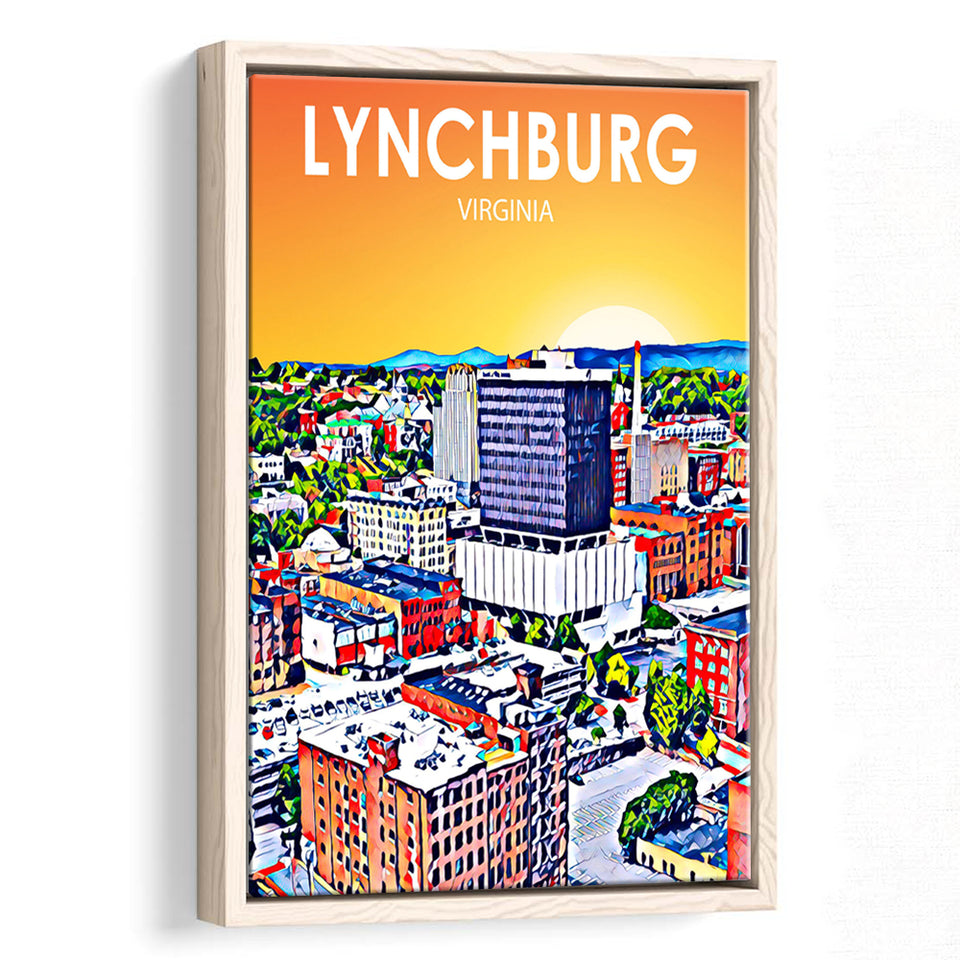 Lynchburg Virginia Art Sunset Landscape, Large Canvas, Framed Canvas Print Wall Art Home Decor, Floating Frame