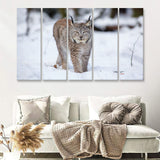 Lynx Wolf Cat In The Snow 5 Pieces B Canvas Prints Wall Art - Painting Canvas, Multi Panels,5 Panel, Wall Decor