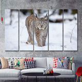 Lynx Wolf Cat In The Snow 5 Pieces B Canvas Prints Wall Art - Painting Canvas, Multi Panels,5 Panel, Wall Decor