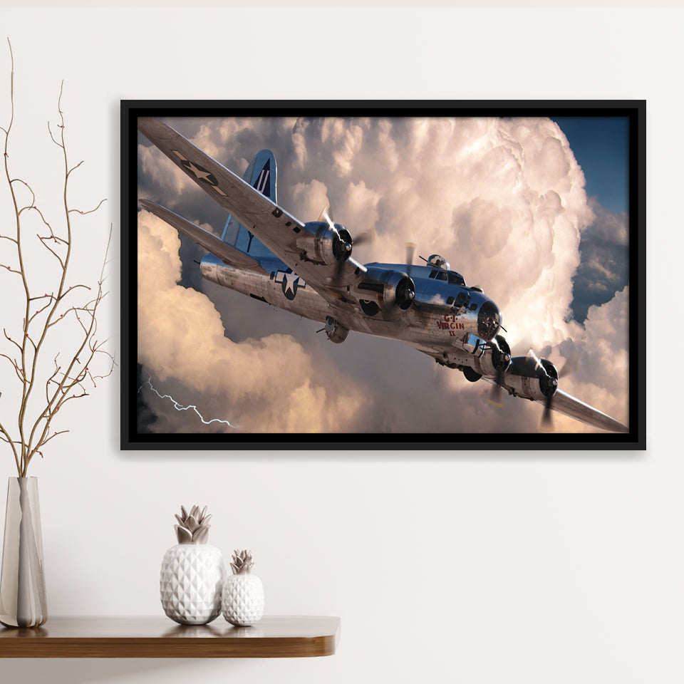 Maiyouweng Jigsaw War Airplane Framed Canvas Prints Wall Art Decor - Painting Canvas, Black Framed Picture
