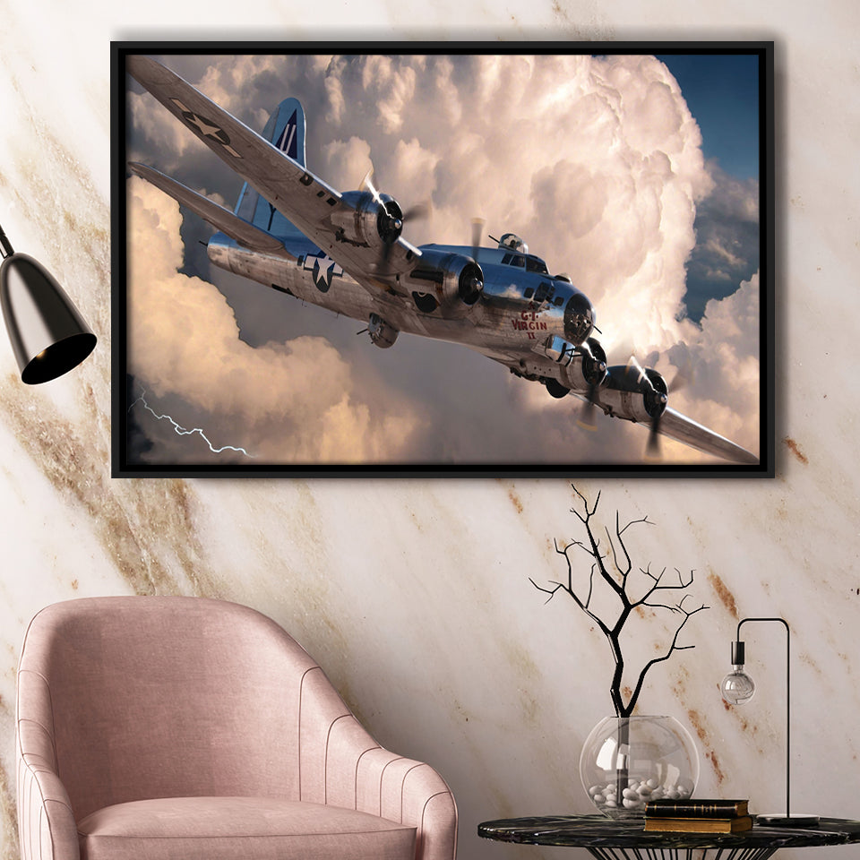 Maiyouweng Jigsaw War Airplane Framed Canvas Prints Wall Art Decor - Painting Canvas, Black Framed Picture