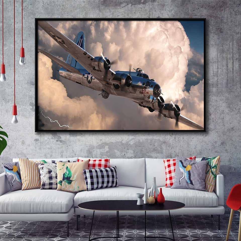 Maiyouweng Jigsaw War Airplane Framed Canvas Prints Wall Art Decor - Painting Canvas, Black Framed Picture