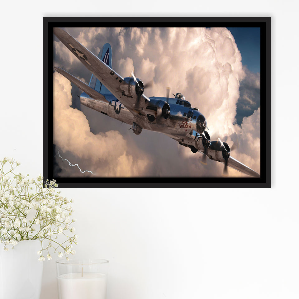 Maiyouweng Jigsaw War Airplane Framed Canvas Prints Wall Art Decor - Painting Canvas, Black Framed Picture