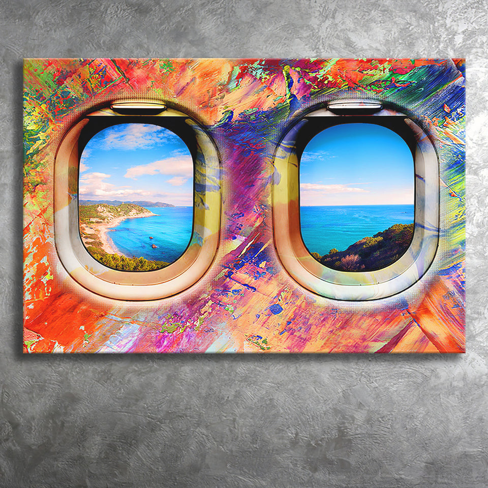 Airplane Window Seat Travel Lovers Canvas Prints Wall Art - Painting Canvas, Home Decor, Canvas Art, Prints For Sale