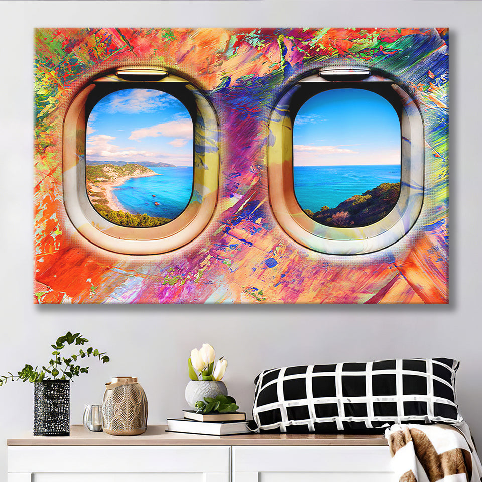 Airplane Window Seat Travel Lovers Canvas Prints Wall Art - Painting Canvas, Home Decor, Canvas Art, Prints For Sale