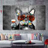 Modern Dog With Sunglasses Cool Watercolor Canvas 5 Piece B Prints Wall Art Decor - Painting Canvas, Multi Panels, Canvas Prints