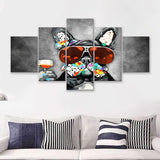 Modern Dog With Sunglasses Cool Watercolor Canvas 5 Pieces Prints Wall Art Decor - Painting Canvas, Multi Panels, Canvas Print