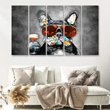 Modern Dog With Sunglasses Cool Watercolor Canvas 5 Piece B Prints Wall Art Decor - Painting Canvas, Multi Panels, Canvas Prints