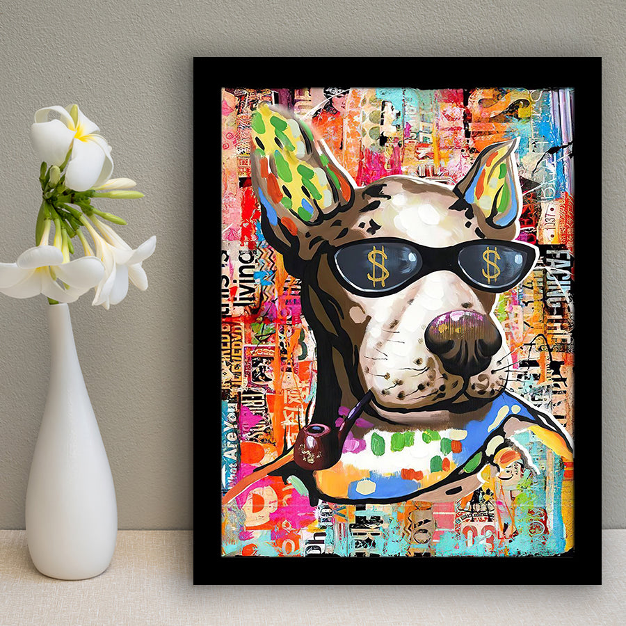 Money Dog Pop Art Framed Art Print Wall Decor - Painting Art, Wall Art, Framed Picture, Black Frame