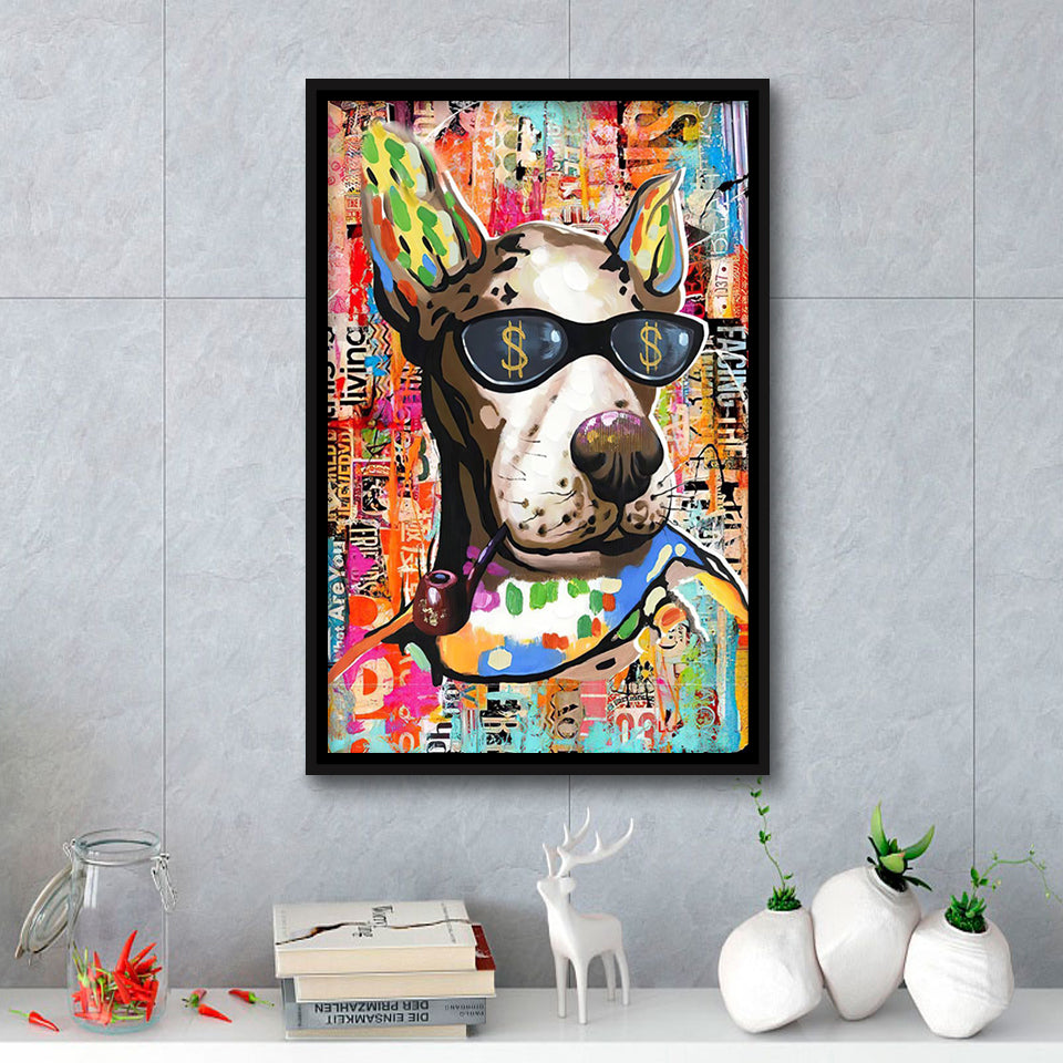 Money Dog Pop Art Framed Canvas Prints Wall Art Decor - Painting Canvas, Floating Frame, Framed Picture