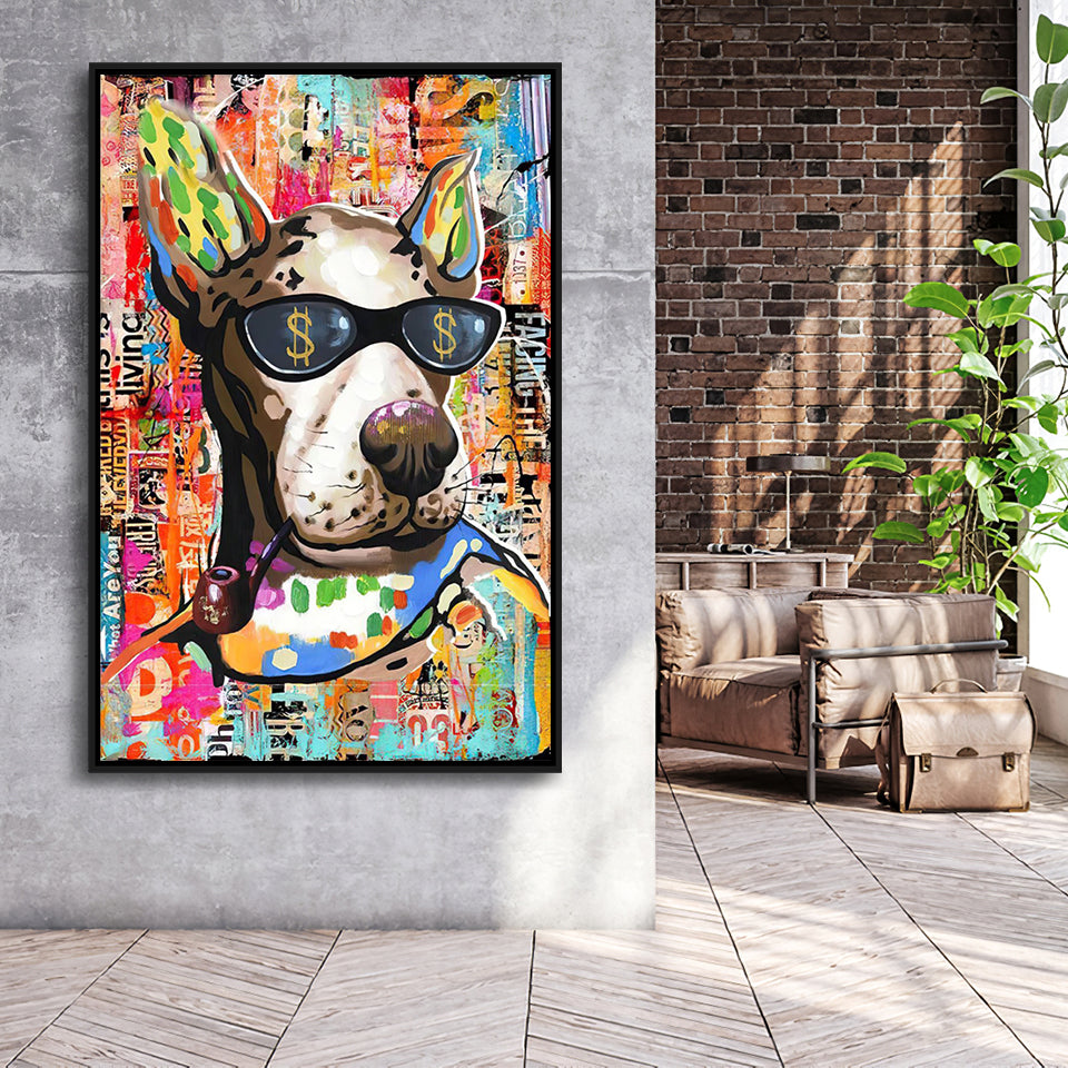 Money Dog Pop Art Framed Canvas Prints Wall Art Decor - Painting Canvas, Floating Frame, Framed Picture