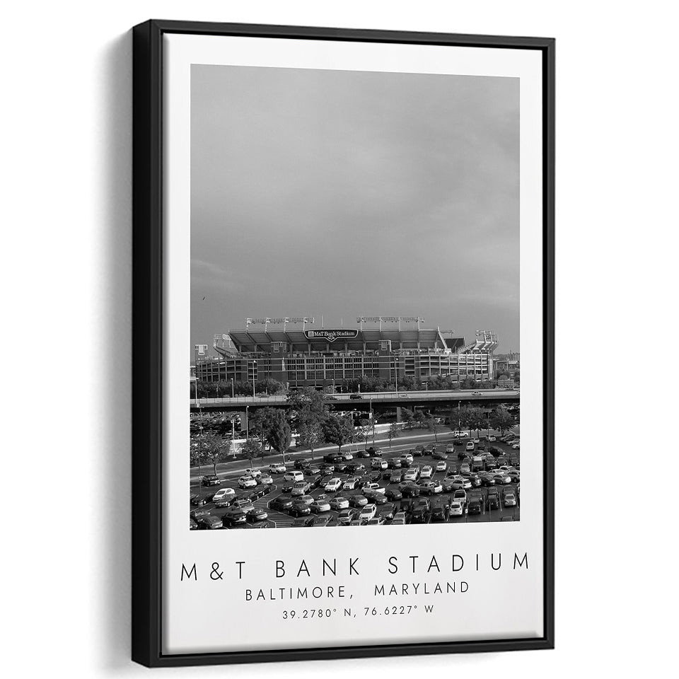 M&T Bank Stadium Baltimore Ravens Football Lovers Black And White Art Framed Canvas Prints Wall Art Home Decor, Floating Frame