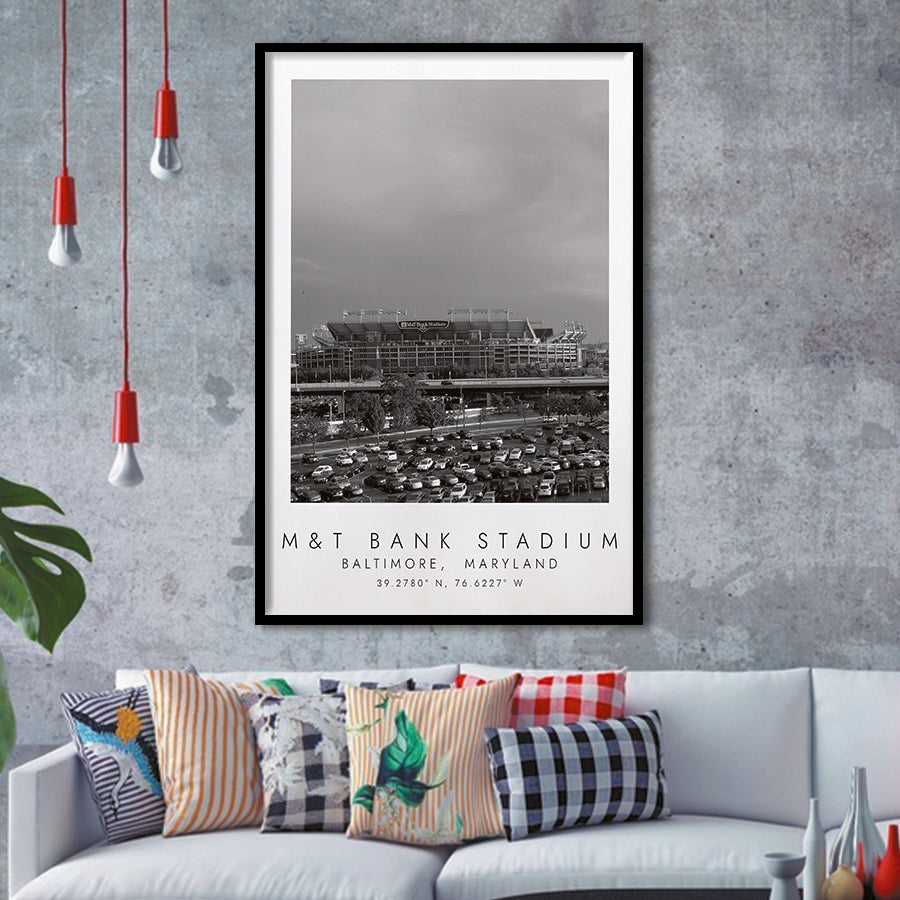 M&T Bank Stadium Baltimore Ravens Football Lovers Black And White Art Framed Art Prints Wall Art Decor, Framed Picture