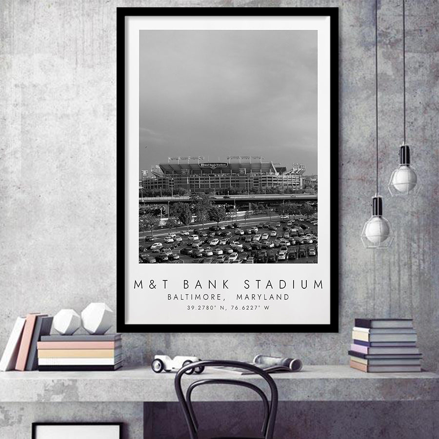 M&T Bank Stadium Baltimore Ravens Football Lovers Black And White Art Framed Art Prints Wall Art Decor, Framed Picture