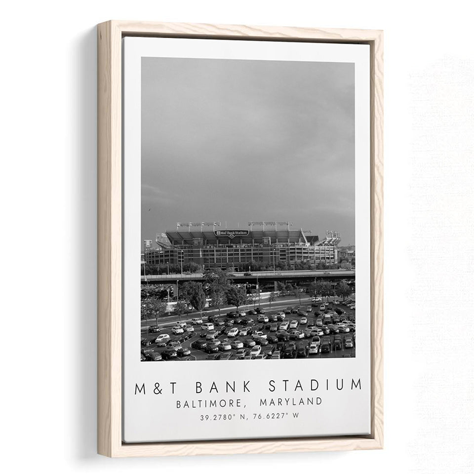 M&T Bank Stadium Baltimore Ravens Football Lovers Black And White Art Framed Canvas Prints Wall Art Home Decor, Floating Frame