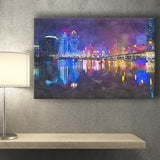 Macau China Skyline High Rise Casino City Art Watercolor Canvas Prints Wall Art Home Decor, Large Canvas