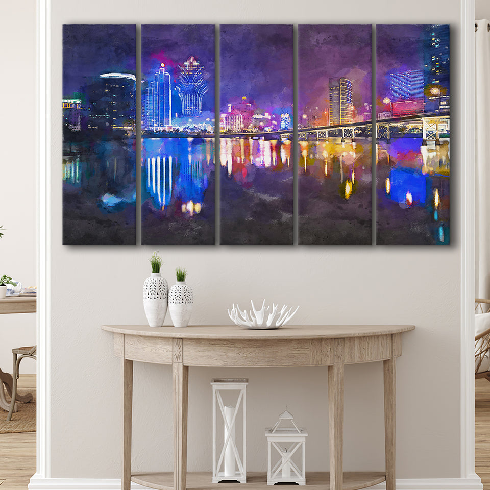 Macau China Skyline High Rise Casino 5 Pieces Extra Large Canvas Prints Wall Art Home Decor