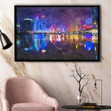 Macau China Skyline High Rise Casino City Art Watercolor Framed Canvas Prints Wall Art Home Decor,Floating Frame