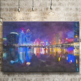 Macau China Skyline High Rise Casino City Art Watercolor Canvas Prints Wall Art Home Decor, Large Canvas