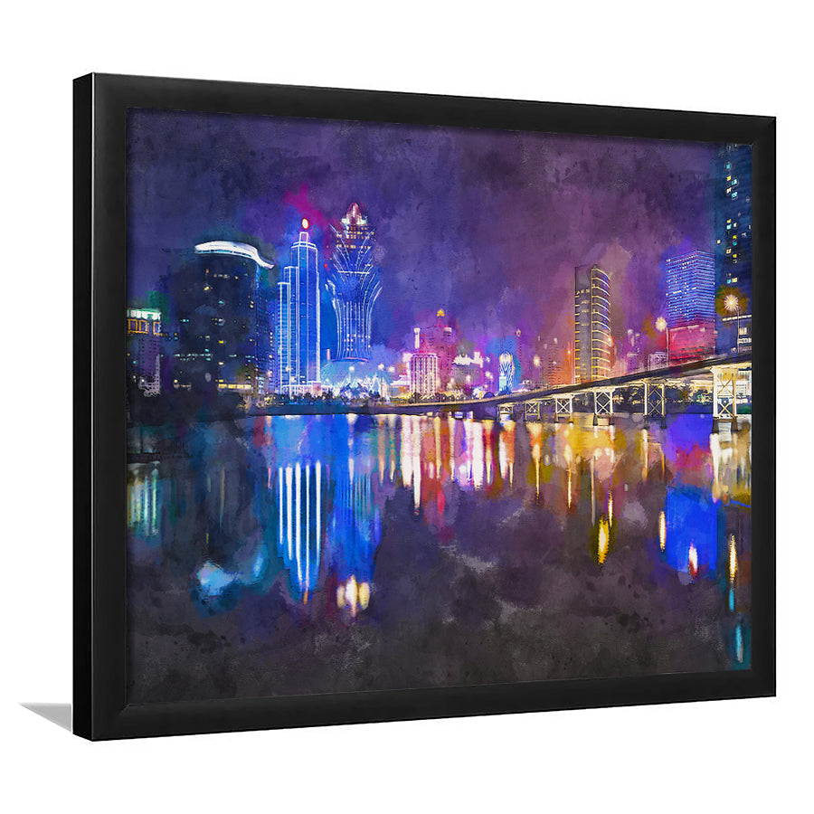 Macau China Skyline High Rise Casino City Art Watercolor Framed Art Prints Wall Art Decor,Framed Picture