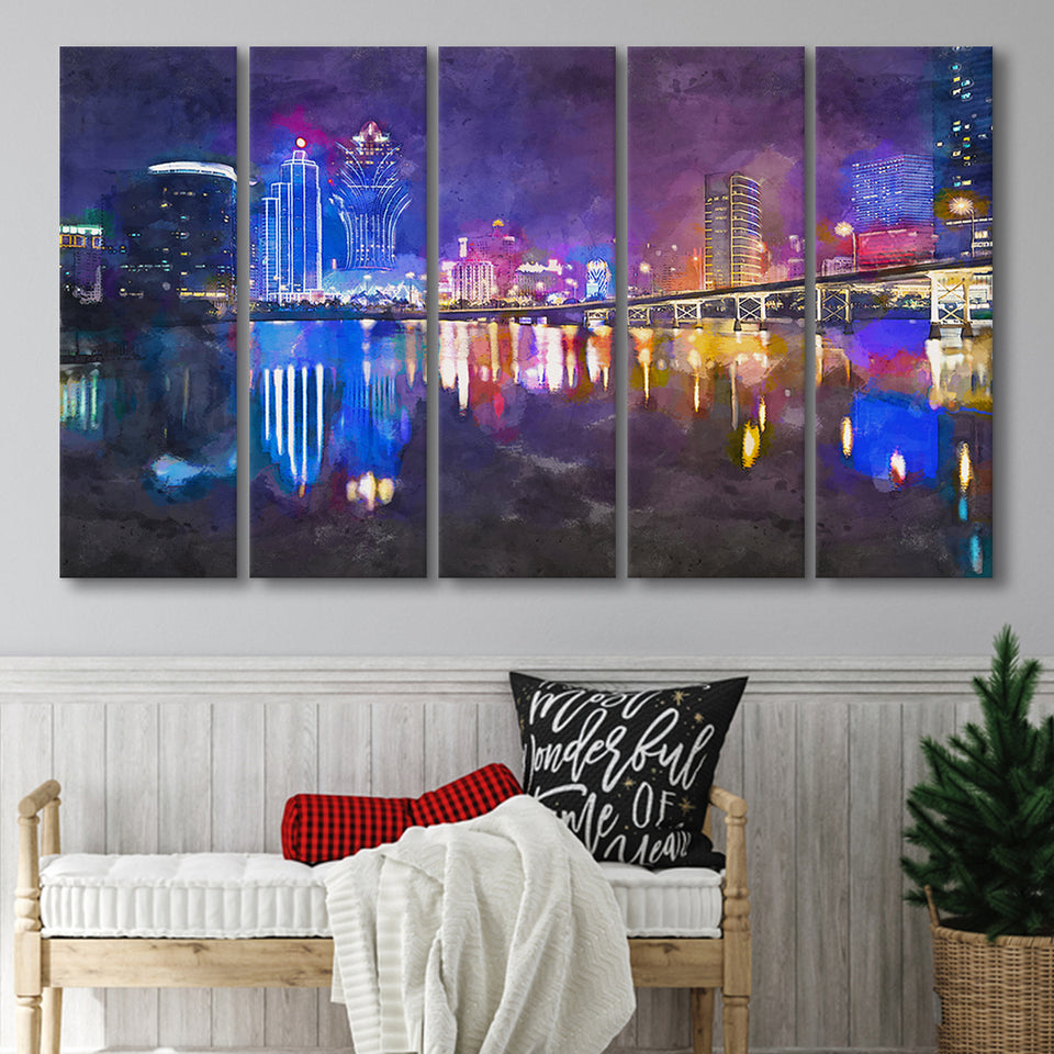 Macau China Skyline High Rise Casino 5 Pieces Extra Large Canvas Prints Wall Art Home Decor