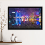 Macau China Skyline High Rise Casino City Art Watercolor Framed Canvas Prints Wall Art Home Decor,Floating Frame
