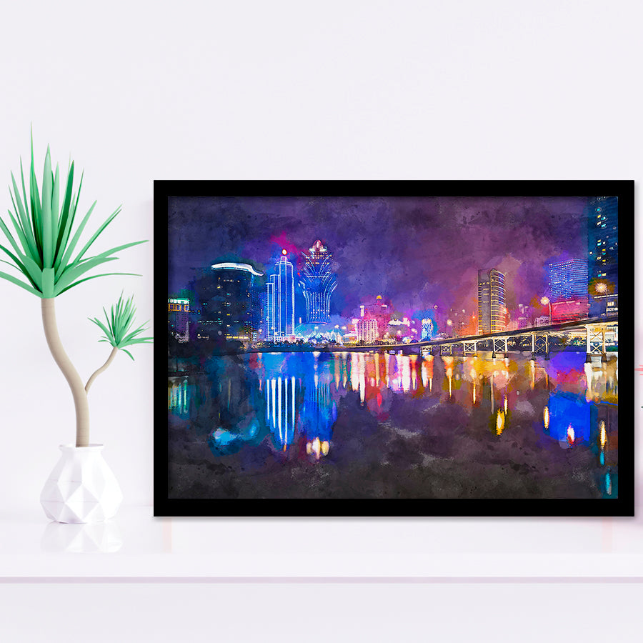 Macau China Skyline High Rise Casino City Art Watercolor Framed Art Prints Wall Art Decor,Framed Picture