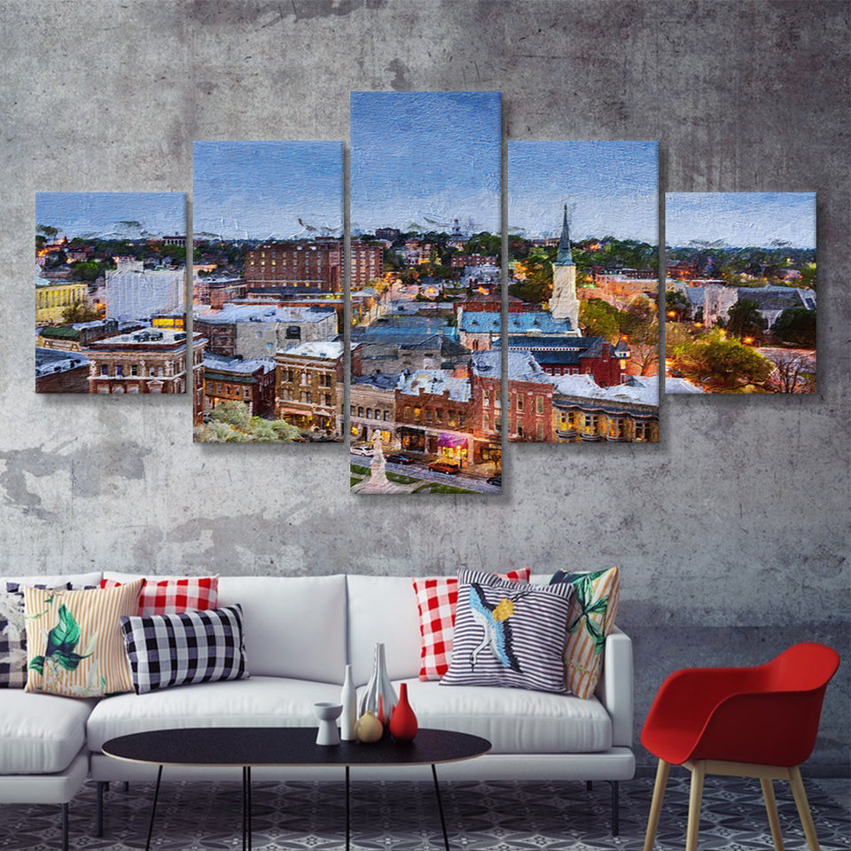 Macon Cityscape 5 Piece Canvas Prints Wall Art Decor - Painting Canvas, Multi Panels