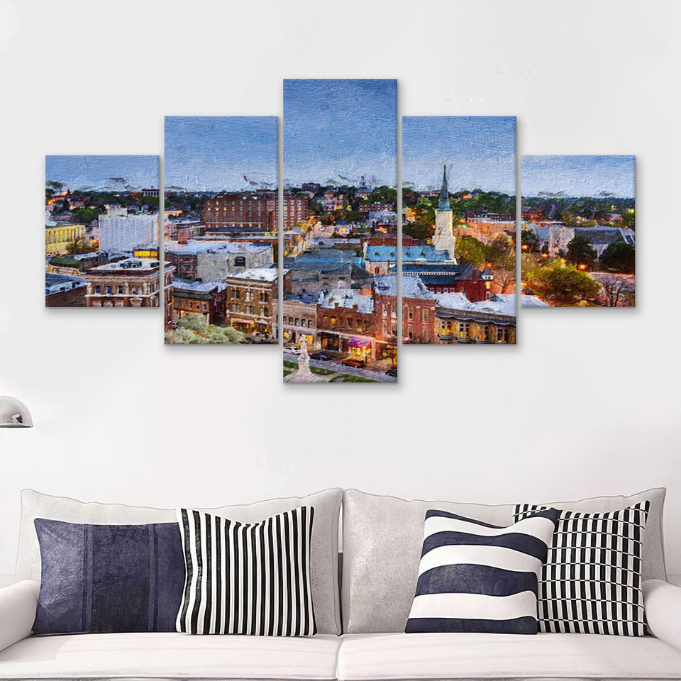 Macon Cityscape 5 Piece Canvas Prints Wall Art Decor - Painting Canvas, Multi Panels