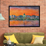 Madison Wisconsin Usa Downtown Skyline Dusk City Art Watercolor Framed Art Prints Wall Art Decor,Framed Picture
